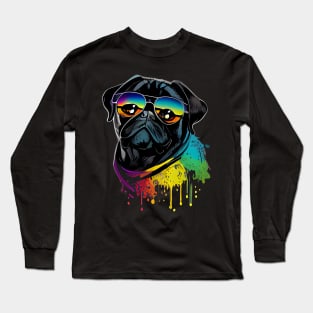 Colourful cool black pug with sunglasses one Long Sleeve T-Shirt